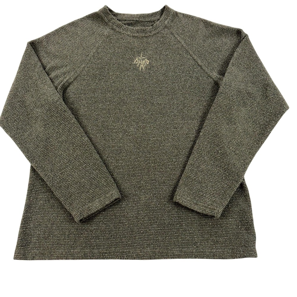 PrAna Sweater Mens Large Green Cotton Blend Crewneck Pullover Knit Textured